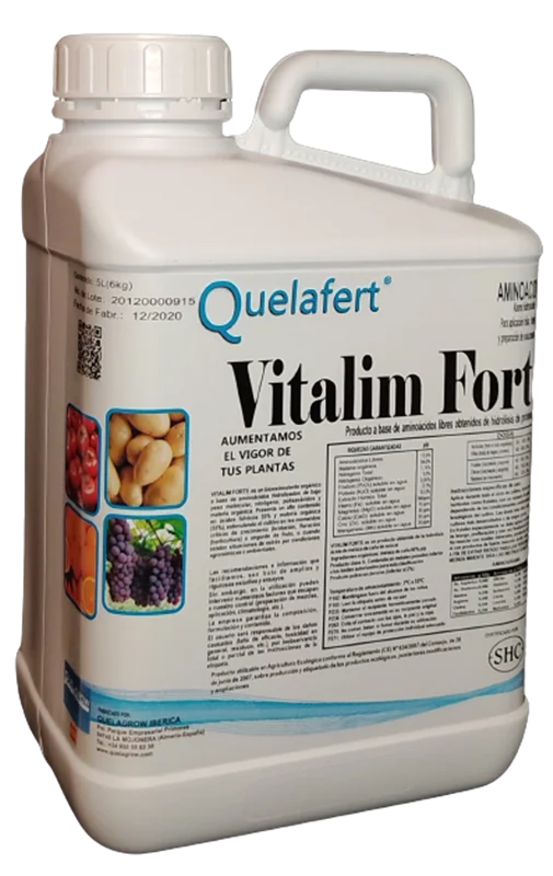 کود حاوی اسید آمینه، هیومیک اسید و فولویک اسید Quelafert Vitalim Forte محصول QuelAgrow اسپانیا بسته بندی 1، 10 و 20 لیتری